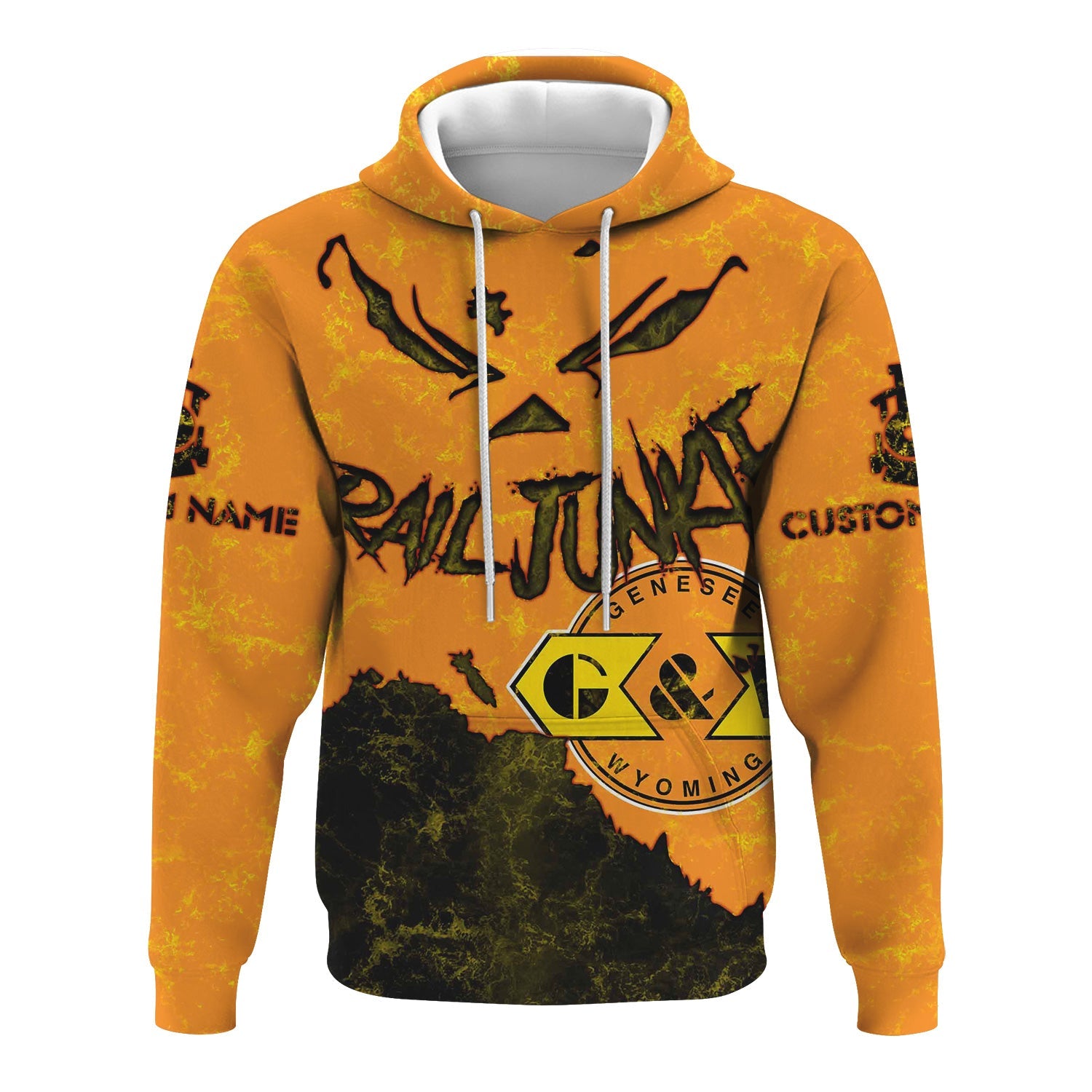 Railspirit Personalized Genesee & Wyoming Inc. Railroad Hoodie Torn Graphic Style Train Zip Up Hoodie For Rail Junkie