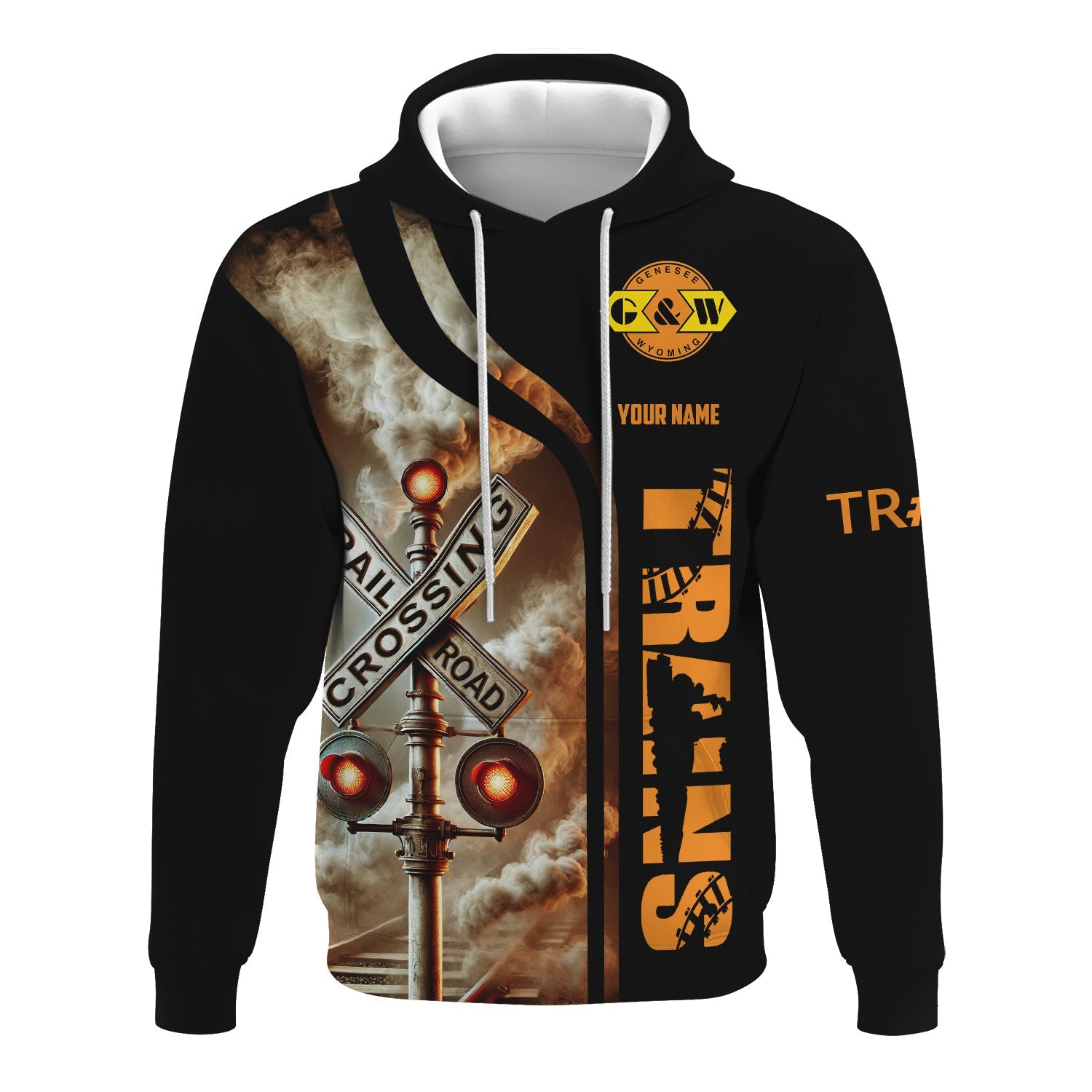 Railspirit Custom Name Genesee & Wyoming Inc. Railroad Hoodie Railroad Crossing Sign Printed Zip Hoodie