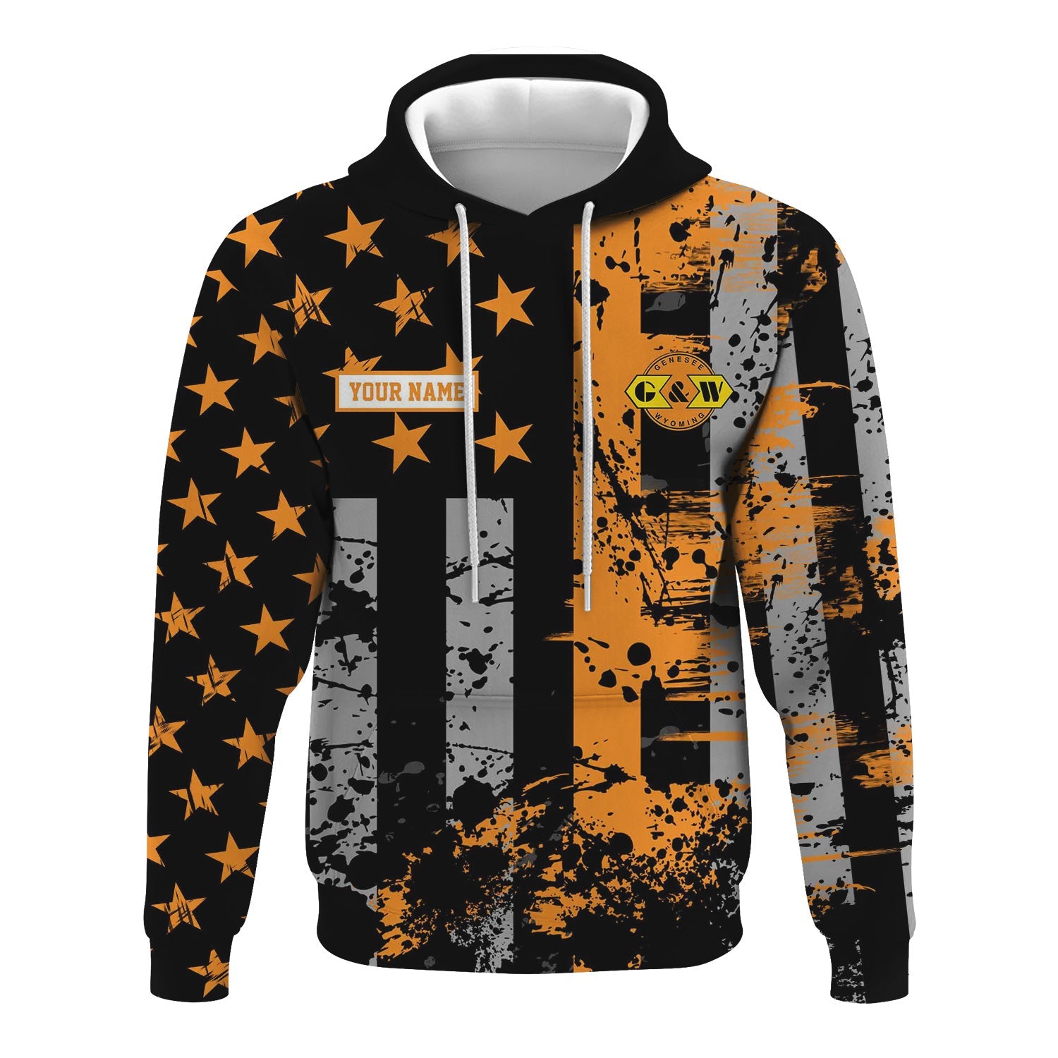 Railspirit Personalized Genesee & Wyoming Inc. Railroad Hoodie Artistic Paint American Flag Style Train Zip Up Hoodie