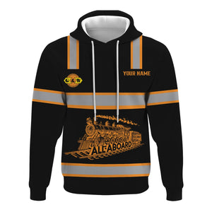 Railspirit Custom Name Genesee & Wyoming Inc. Railroad Hoodie Eat Train Sleep Repeat Printed Train Zip Hoodie