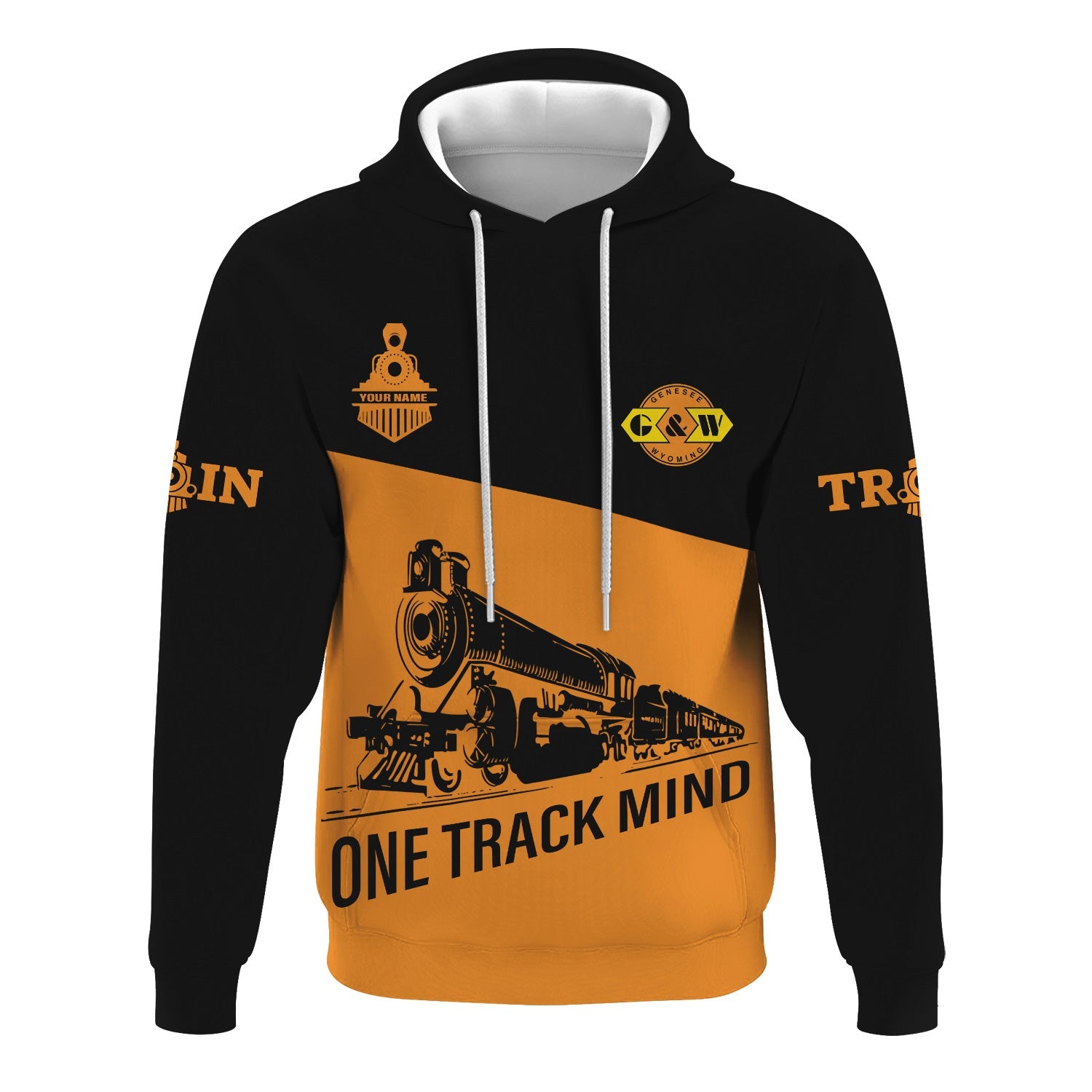 Railspirit Custom Name Genesee & Wyoming Inc. Railroad Hoodie One Track Mind Printed Zip Hoodie