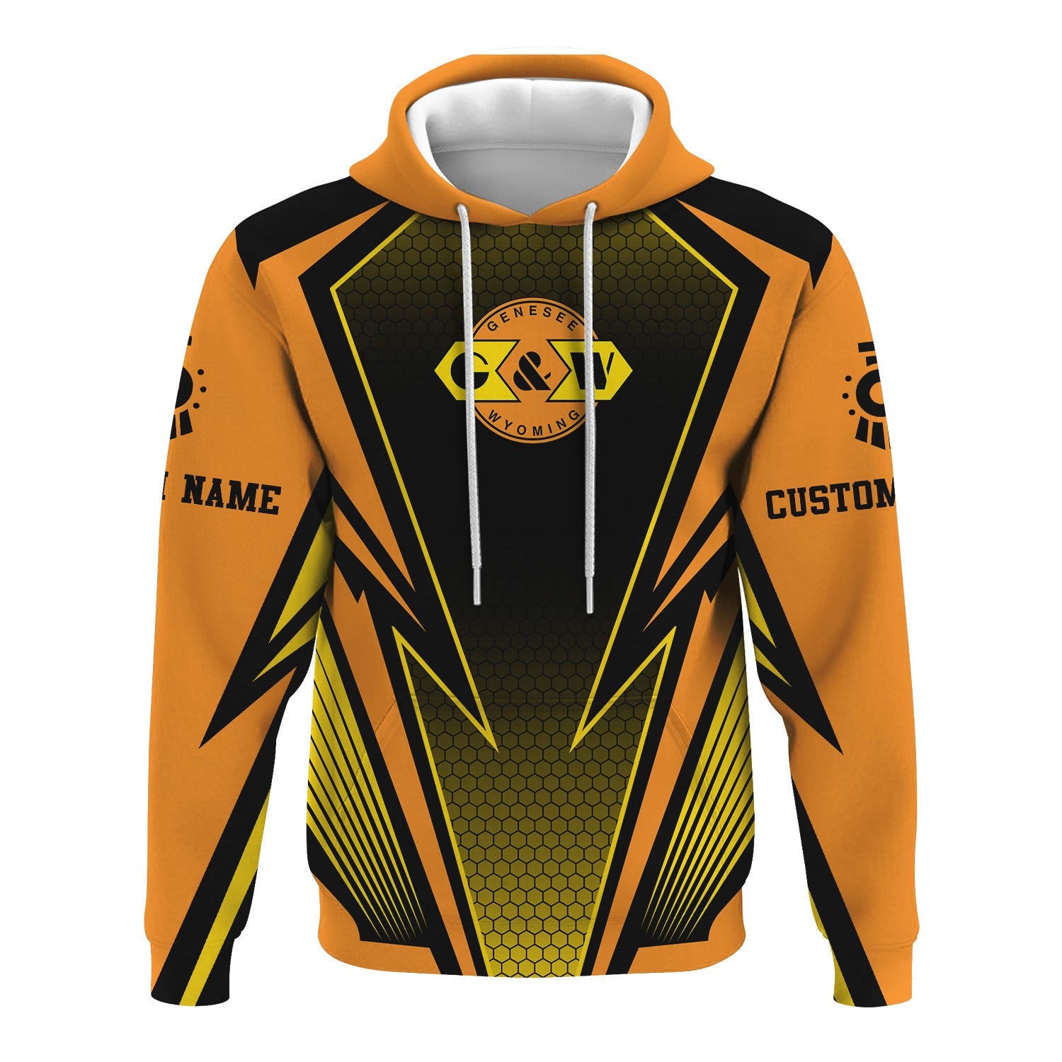 Railspirit Personalized Genesee & Wyoming Inc. Railroad Hoodie Lightning Graphic Style Zip Up Hoodie Gift Idea For Train Lover