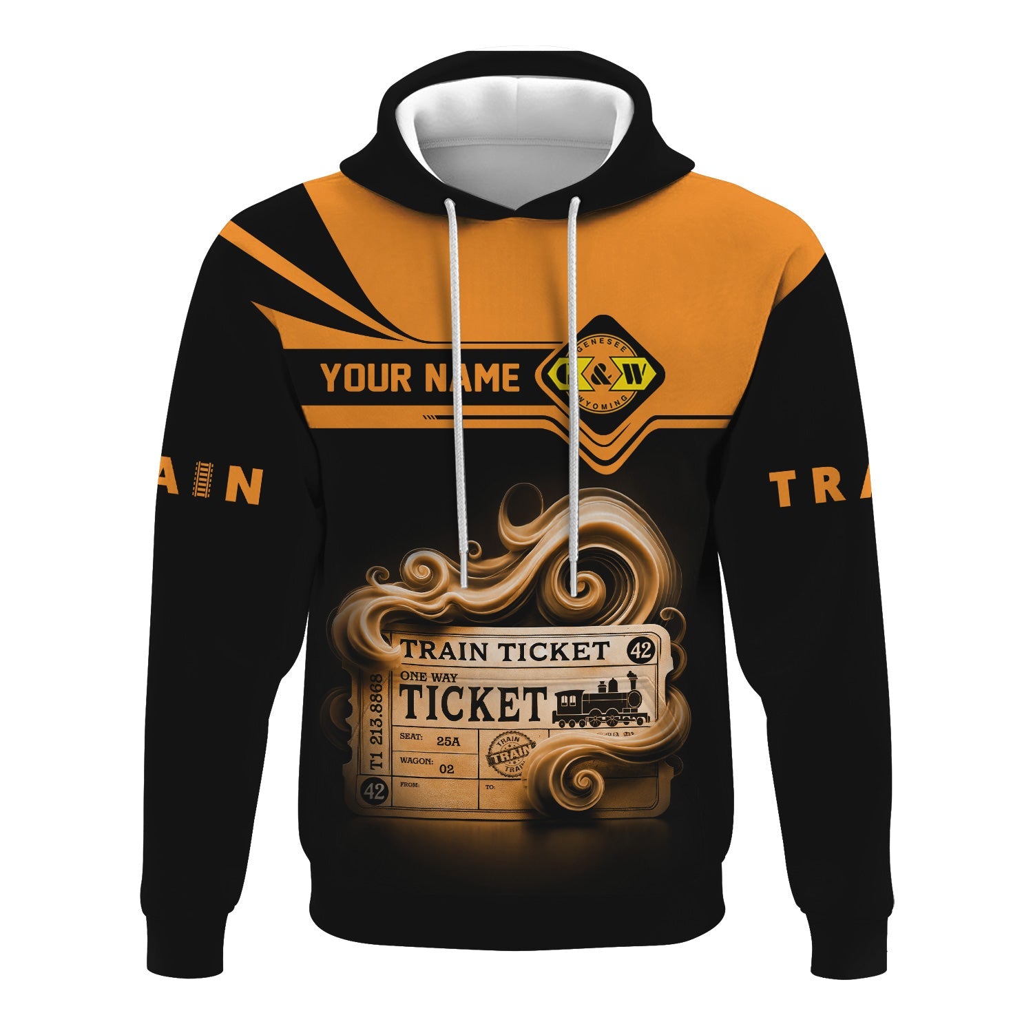 Railspirit Custom Name Genesee & Wyoming Inc. Railroad Hoodie American Train Ticket Printed Zip Hoodie