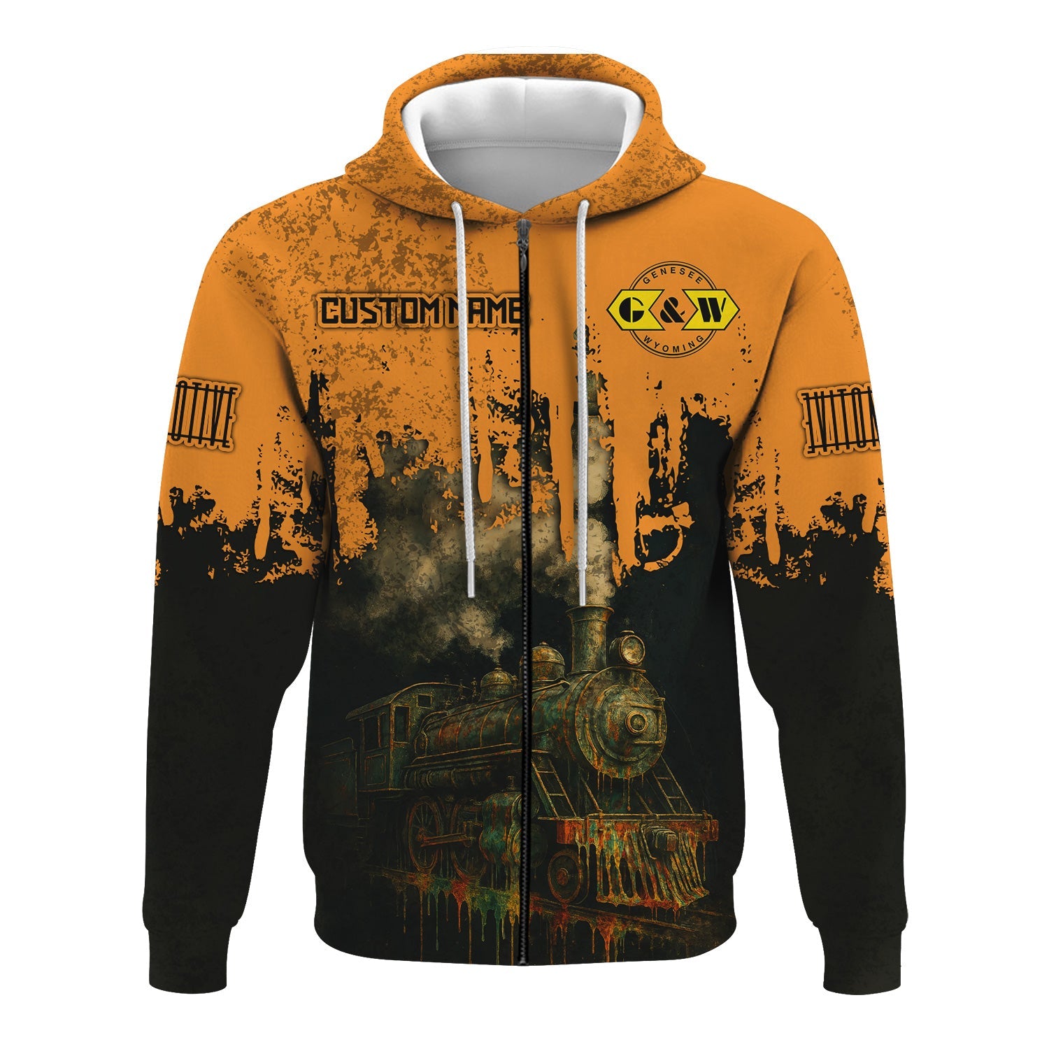 Railspirit Personalized Genesee & Wyoming Inc. Railroad Hoodie Vintage Train Art Style Zip Up Hoodie For Locomotive Fans