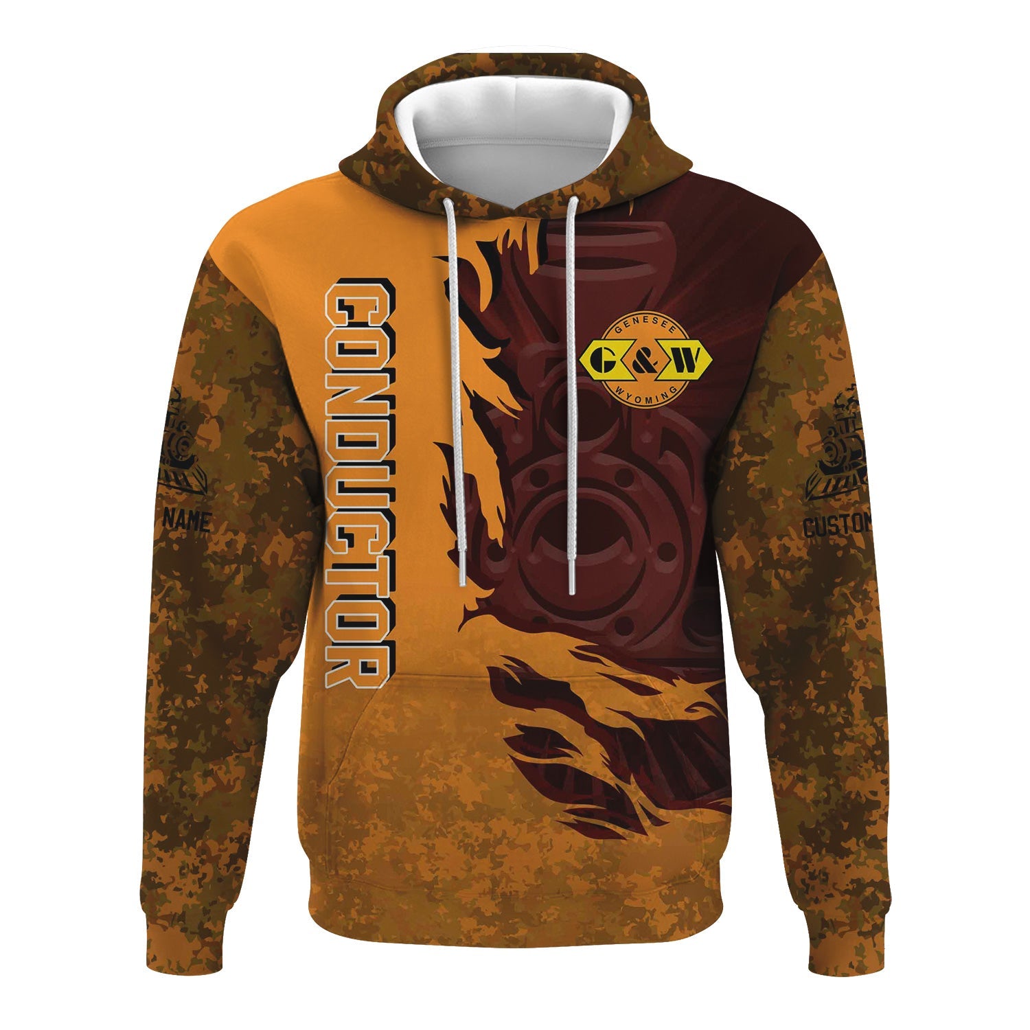 Railspirit Personalized Genesee & Wyoming Inc. Railroad Hoodie Blazing Style with Custom Position Train Zip Up Hoodie