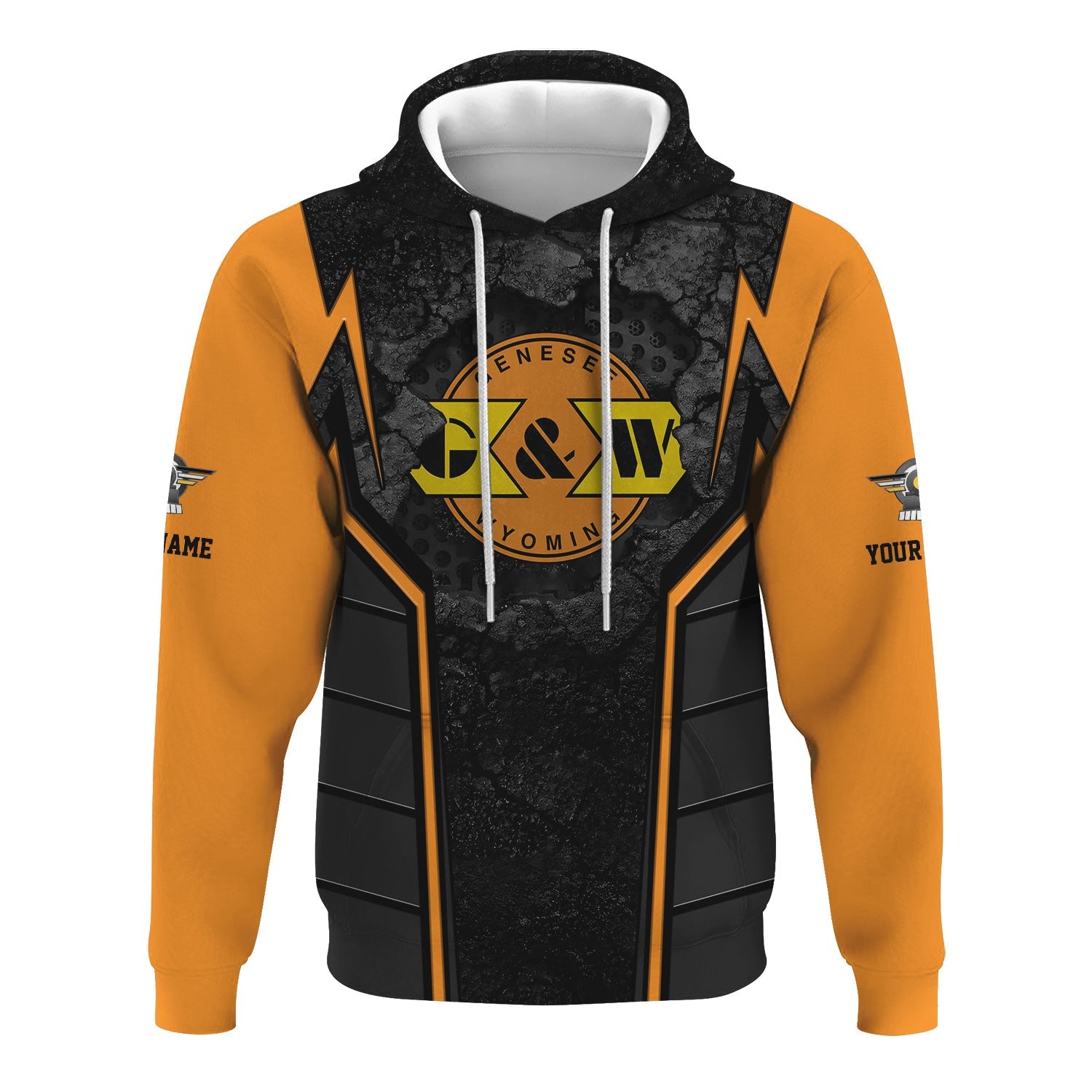 Railspirit Personalized Genesee & Wyoming Inc. Railroad Hoodie Cracked Metal Design Train Zip Up Hoodie for Rail Enthusiasts