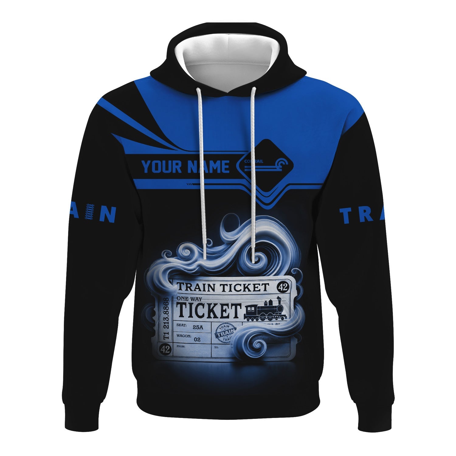 Railspirit Custom Name Conrail Railroad Hoodie American Train Ticket Printed Zip Hoodie
