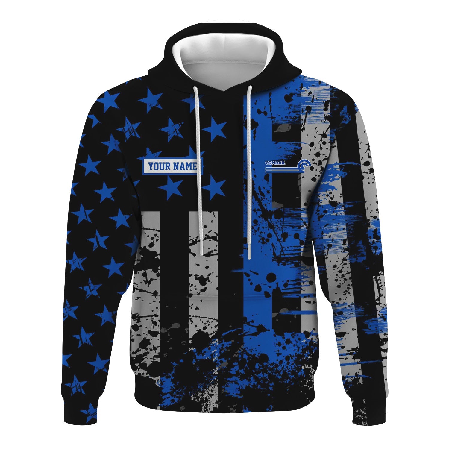 Railspirit Personalized Conrail Railroad Hoodie Artistic Paint American Flag Style Train Zip Up Hoodie