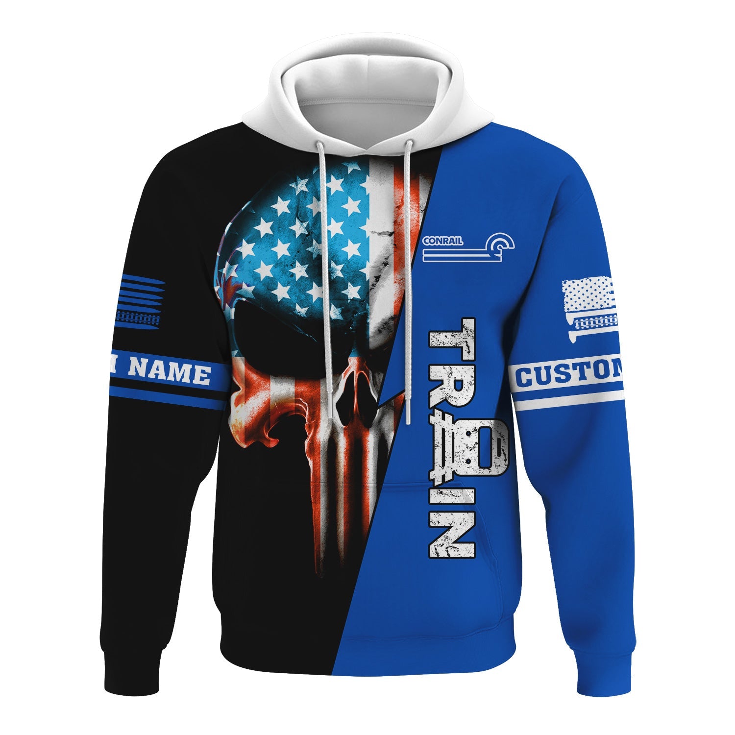Railspirit Personalized Conrail Railroad Hoodie Train Skull American Flag Zip Up Hoodie All Over Print