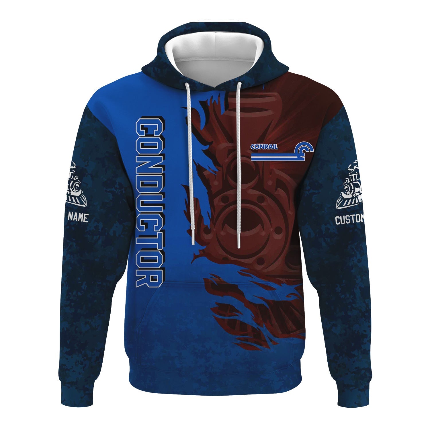 Railspirit Personalized Conrail Railroad Hoodie Blazing Style with Custom Position Train Zip Up Hoodie