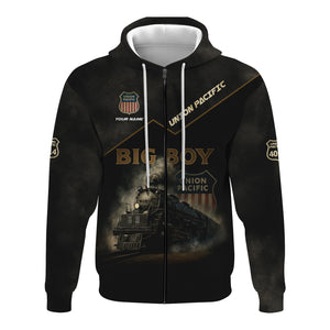 Railspirit Personalized Union Pacific Big Boy Train Hoodie Vintage Steam Locomotive Zip Up Hoodie for Train Enthusiasts