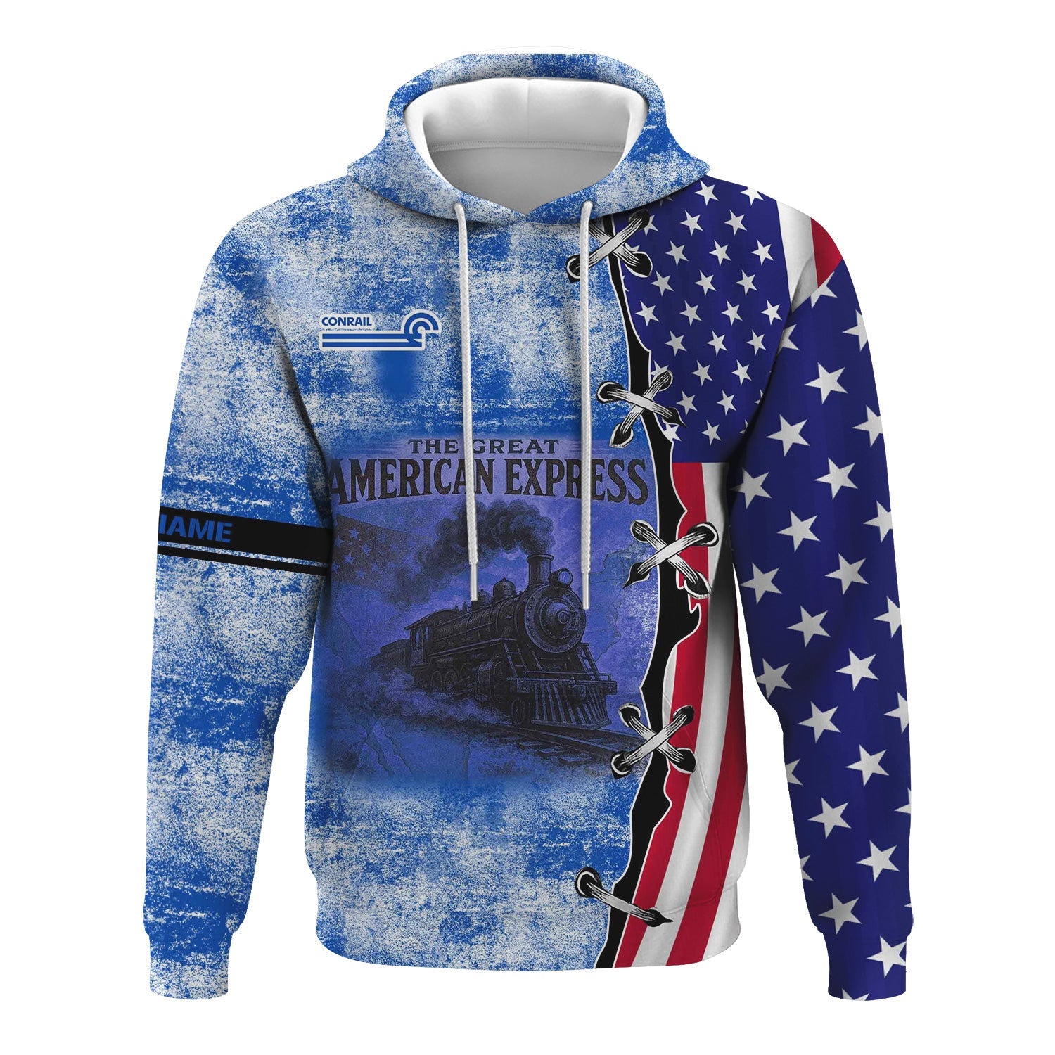 Railspirit Personalized Conrail Railroad Hoodie Retro American Express Train With USA Flag Zip Up Hoodie
