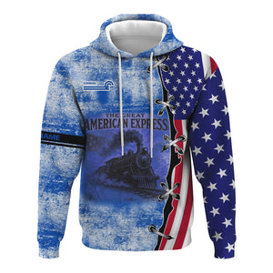 Railspirit Personalized Conrail Railroad Hoodie Retro American Express Train With USA Flag Zip Up Hoodie