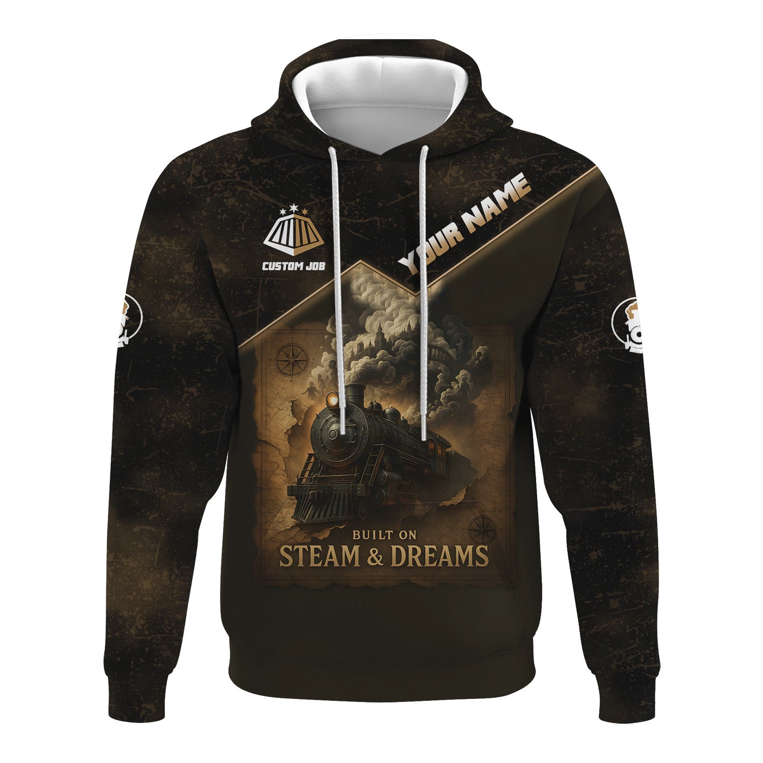 Railspirit Personalized Hoodie Built on Steam and Dreams with Custom Position Vintage Train Zip Up Hoodie