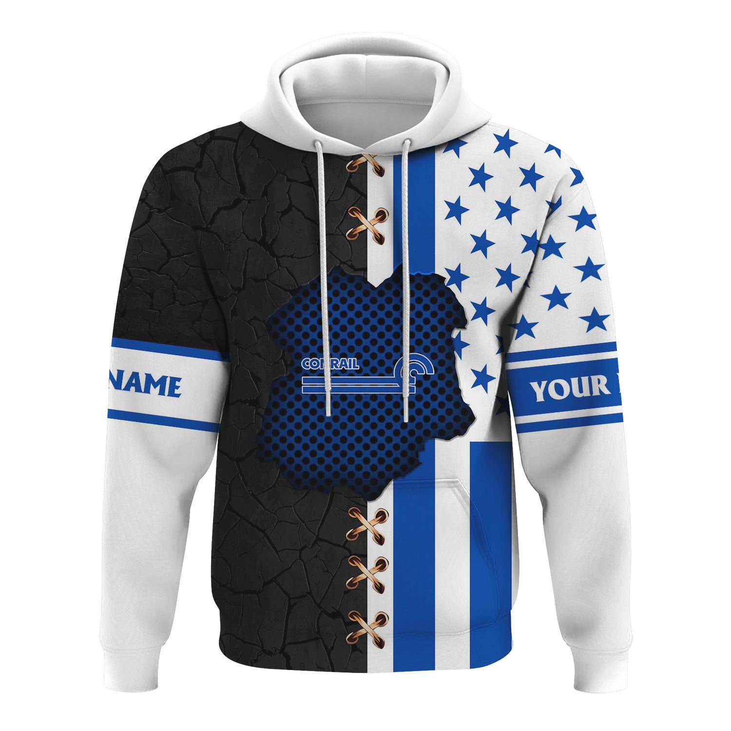 Railspirit Personalized Conrail Railroad Hoodie American Flag with Crack Effect Train Zip Up Hoodie