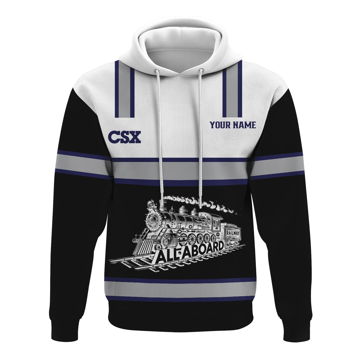 Railspirit Custom Name CSX Transportation Railroad Hoodie Eat Train Sleep Repeat Printed Train Zip Hoodie