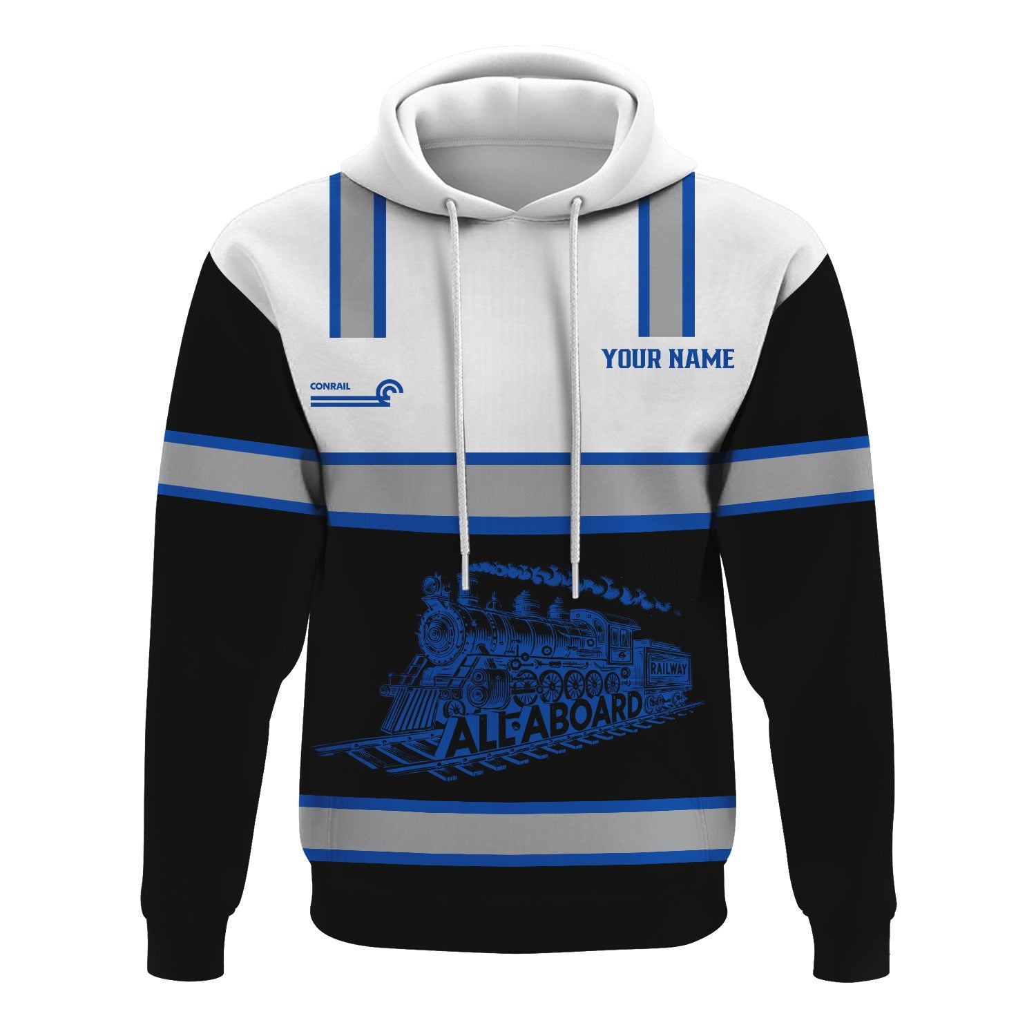 Railspirit Custom Name Conrail Railroad Hoodie Eat Train Sleep Repeat Printed Train Zip Hoodie