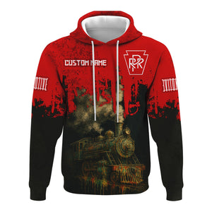 Railspirit Personalized Pennsylvania Railroad Hoodie Vintage Train Art Style Zip Up Hoodie For Locomotive Fans