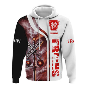 Railspirit Custom Name Pennsylvania Railroad Hoodie Railroad Crossing Sign Printed Zip Hoodie