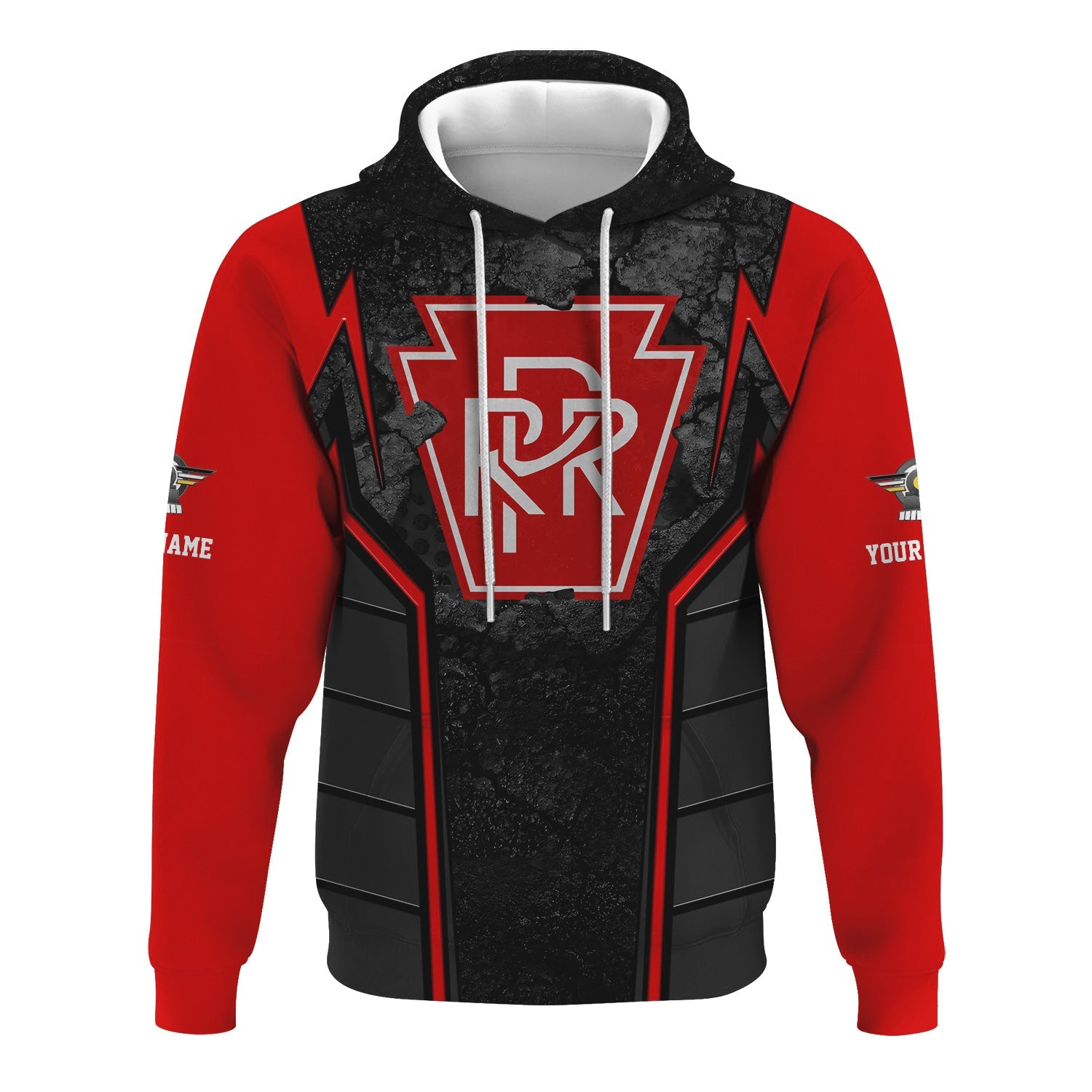Railspirit Personalized Pennsylvania Railroad Hoodie Cracked Metal Design Train Zip Up Hoodie for Rail Enthusiasts