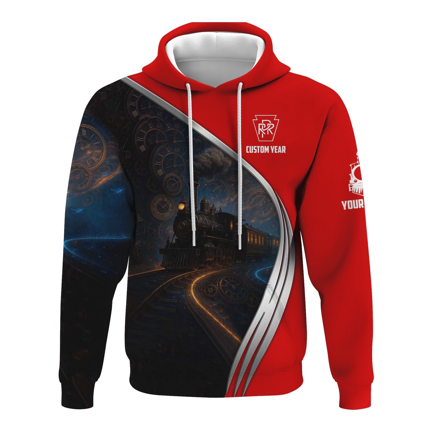 Railspirit Personalized Pennsylvania Railroad Hoodie Steampunk Locomotive with Custom Year Train Zip Up Hoodie