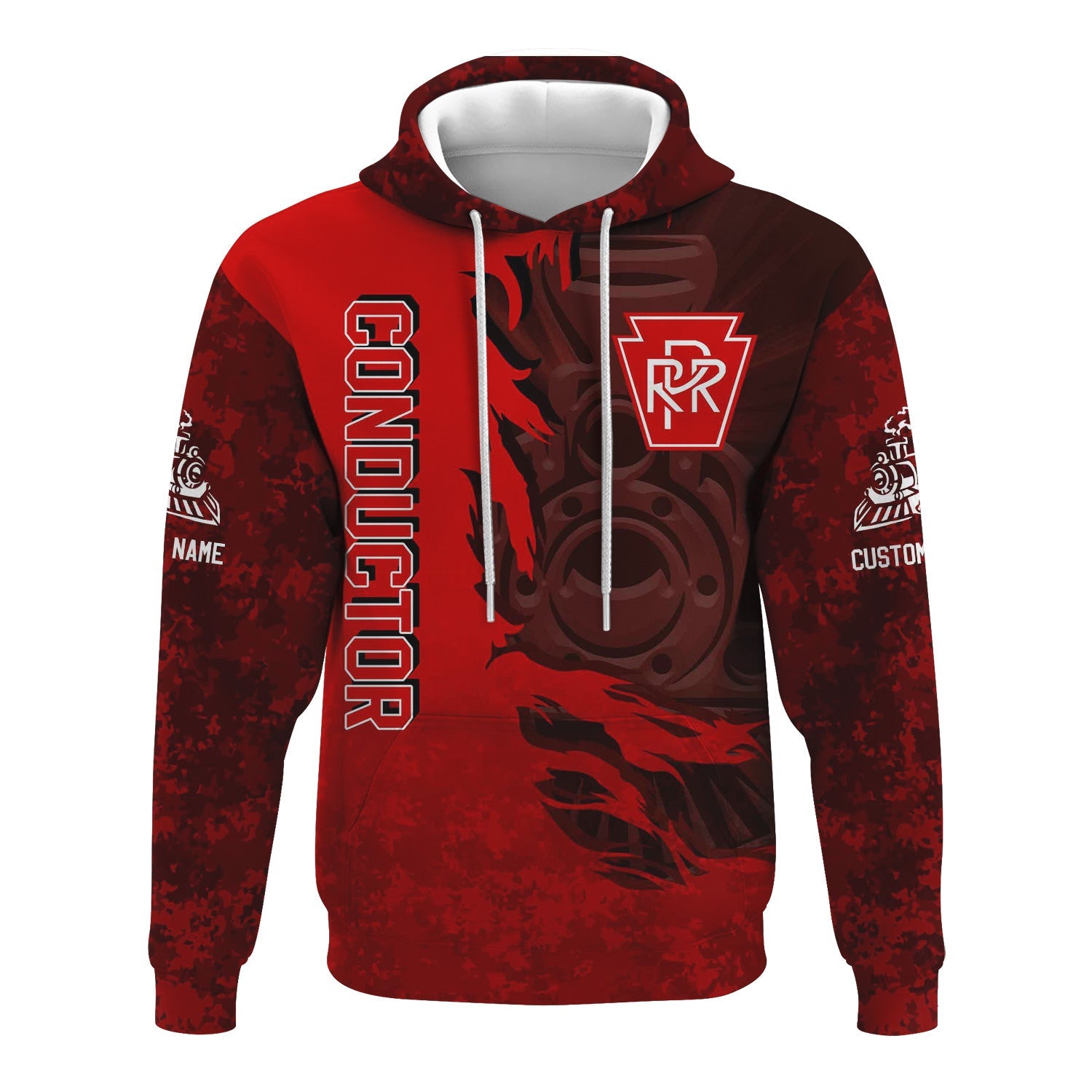 Railspirit Personalized Pennsylvania Railroad Hoodie Blazing Style with Custom Position Train Zip Up Hoodie