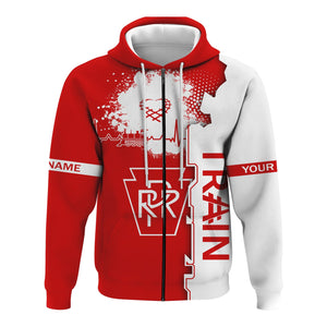 Railspirit Personalized Pennsylvania Railroad Hoodie Engine Heartbeat and Track Love Style Zip Up Hoodie Gift Idea For Train Lovers