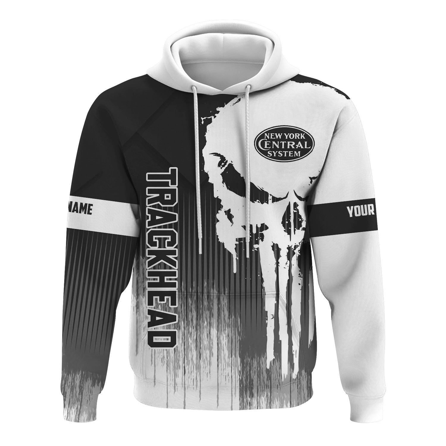 Railspirit Personalized New York Central Railroad Hoodie Skull Design with Custom Job Train Zip Up Hoodie for Trackhead Crew