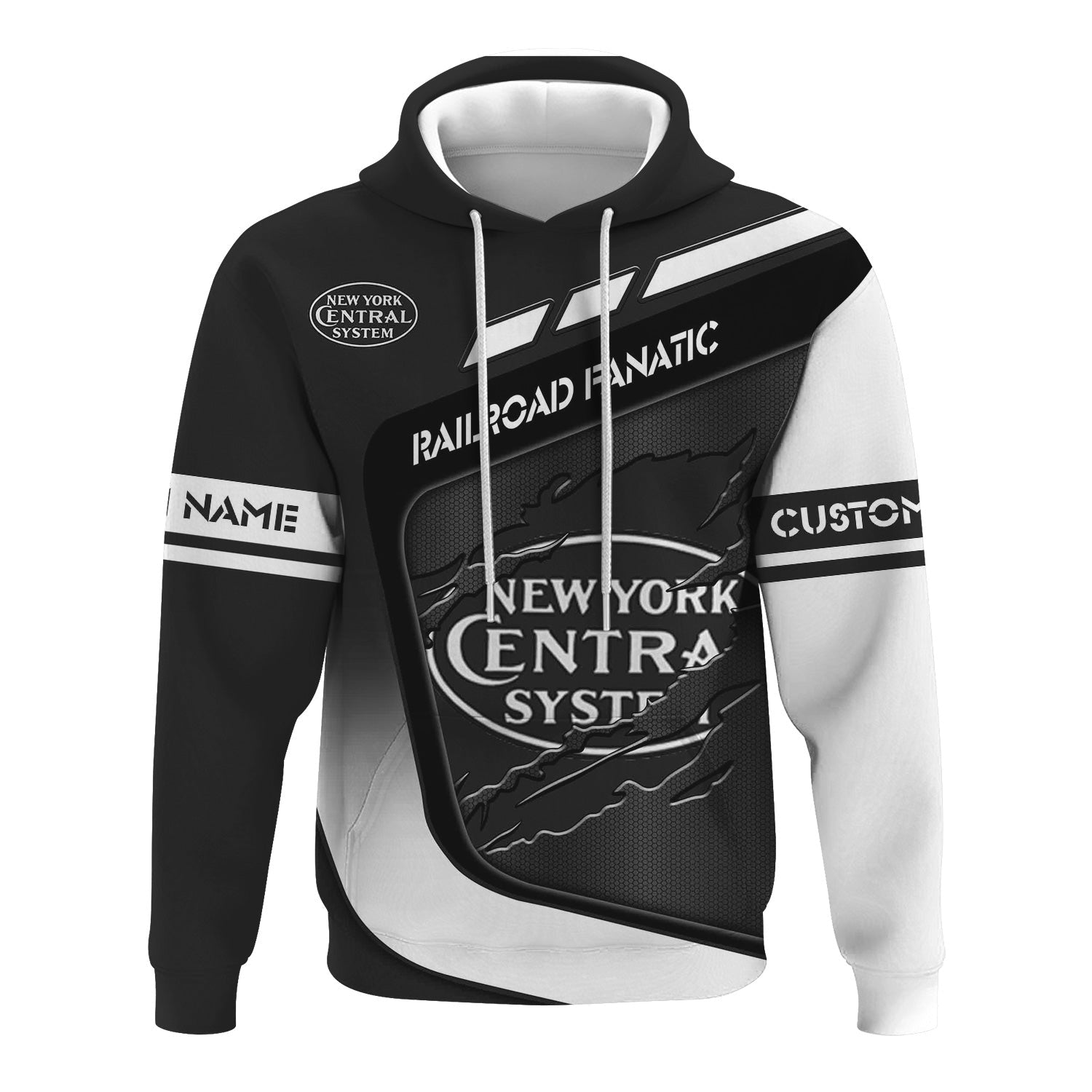 Railspirit Personalized New York Central Railroad Hoodie Ripped Texture Style Train Zip Up Hoodie For Railroad Fanatic