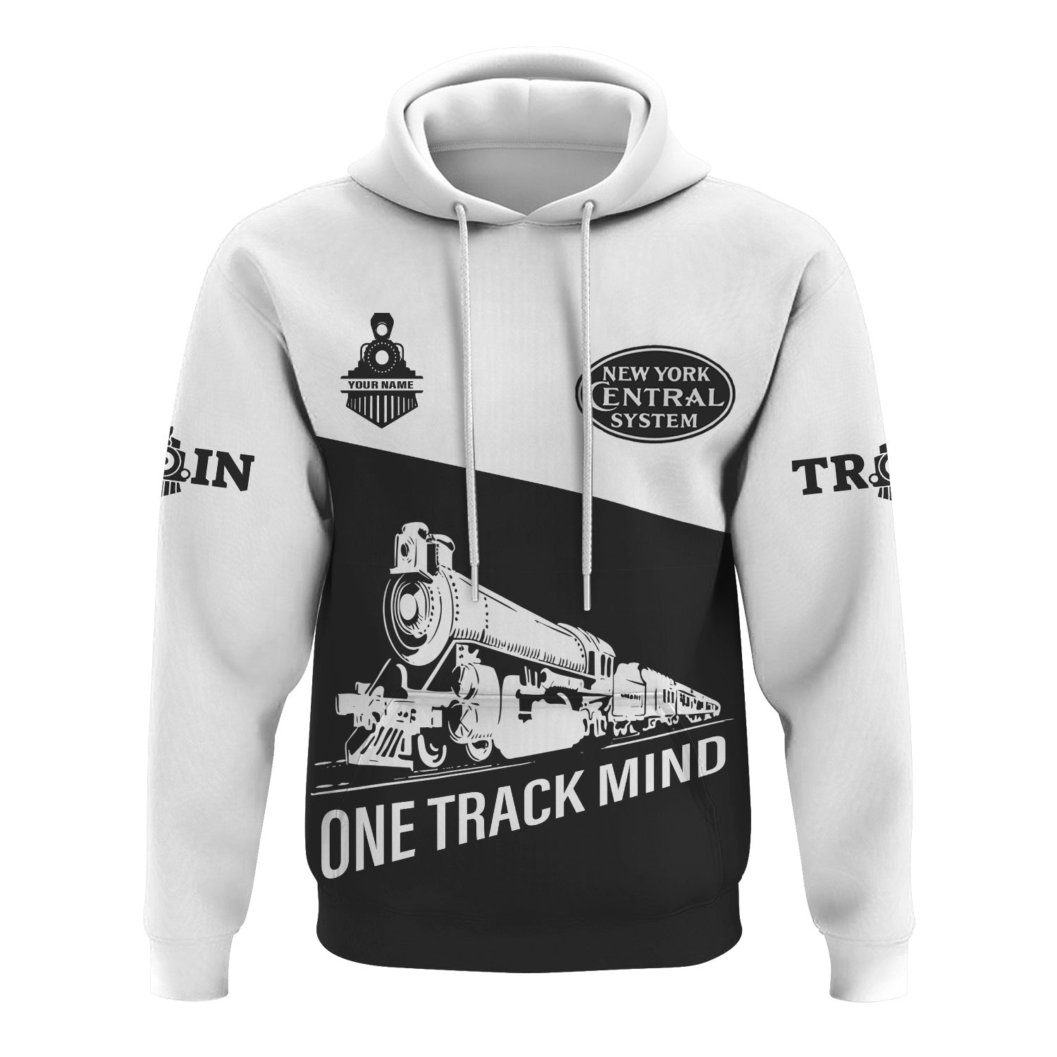 Railspirit Custom Name New York Central Railroad Hoodie One Track Mind Printed Zip Hoodie
