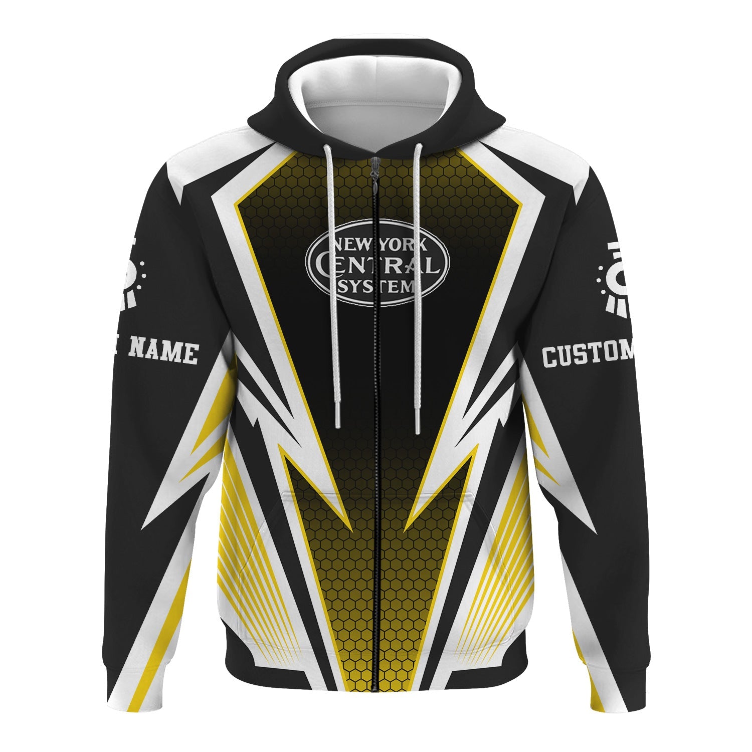 Railspirit Personalized New York Central Railroad Hoodie Lightning Graphic Style Zip Up Hoodie Gift Idea For Train Lover