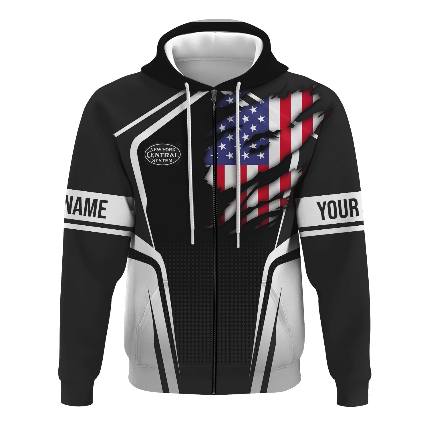 Railspirit Personalized New York Central Railroad Hoodie American Eagle Vintage Train Zip Up Hoodie