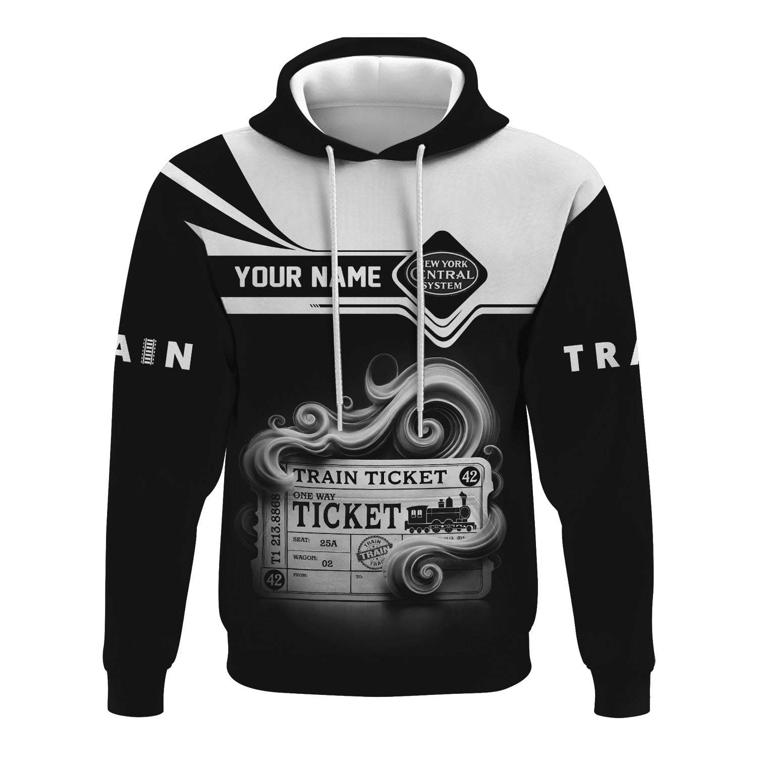 Railspirit Custom Name New York Central Railroad Hoodie American Train Ticket Printed Zip Hoodie