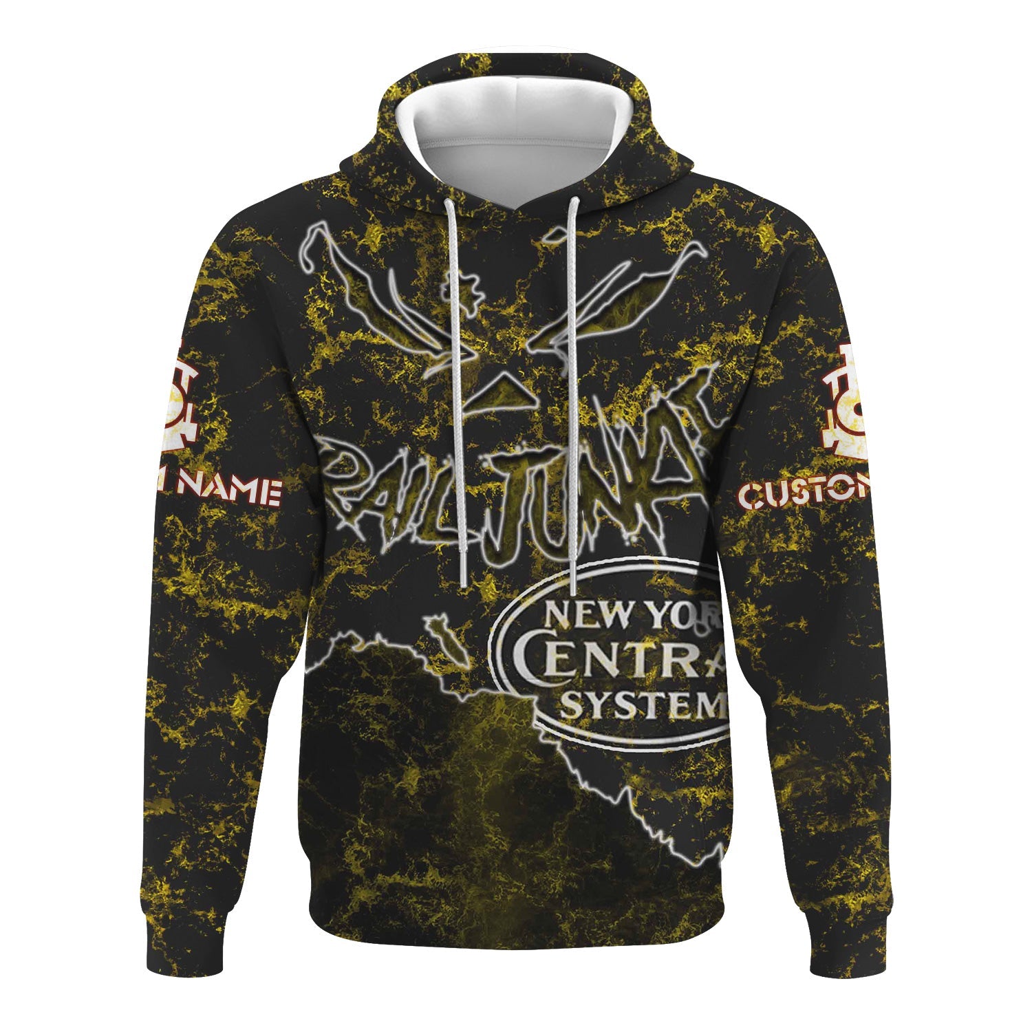 Railspirit Personalized New York Central Railroad Hoodie Torn Graphic Style Train Zip Up Hoodie For Rail Junkie