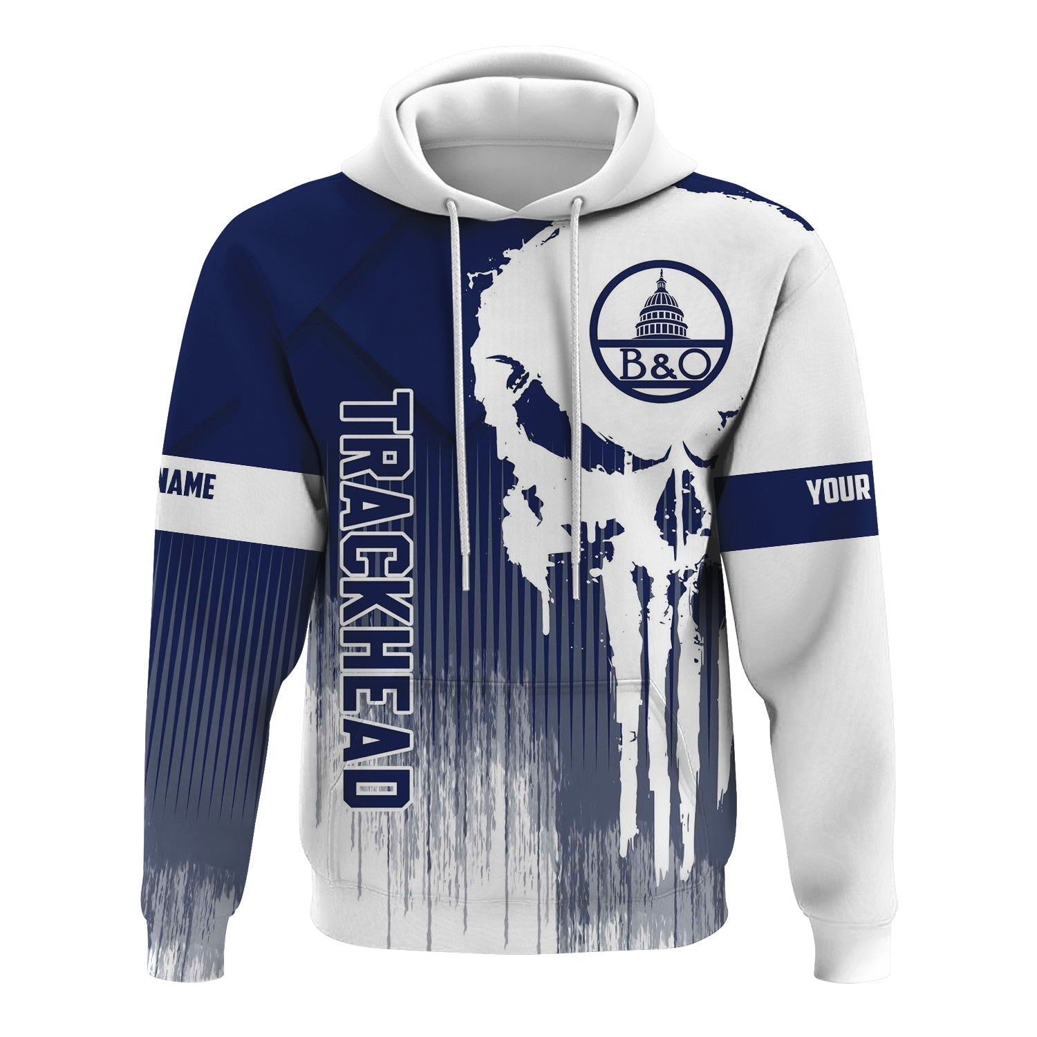 Railspirit Personalized Baltimore and Ohio Railroad Hoodie Skull Design with Custom Job B&O Train Zip Up Hoodie for Trackhead Crew