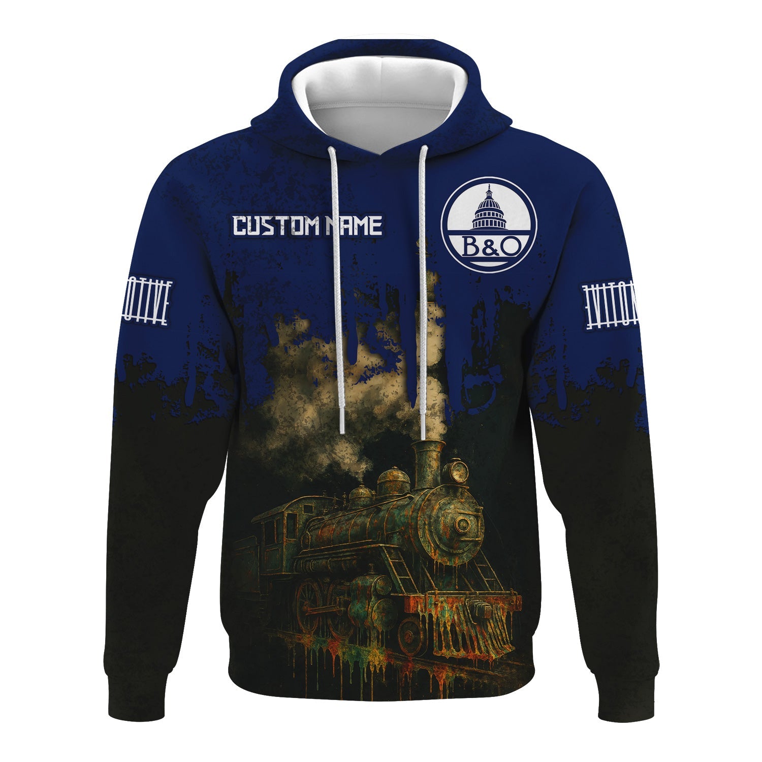 Railspirit Personalized Baltimore and Ohio Railroad Hoodie Vintage Train Art Style B&O Zip Up Hoodie For Locomotive Fans