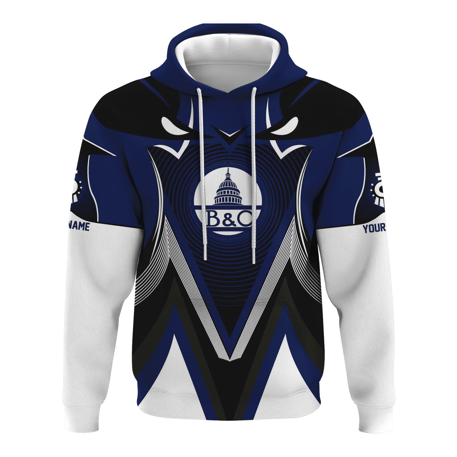 Railspirit Personalized Baltimore and Ohio Railroad Hoodie Vibrant Graphic Pattern B&O Zip Up Hoodie For Train Enthusiasts