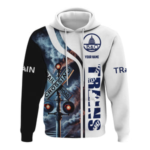 Railspirit Custom Name Baltimore and Ohio Railroad Hoodie Railroad Crossing Sign B&O Printed Zip Hoodie