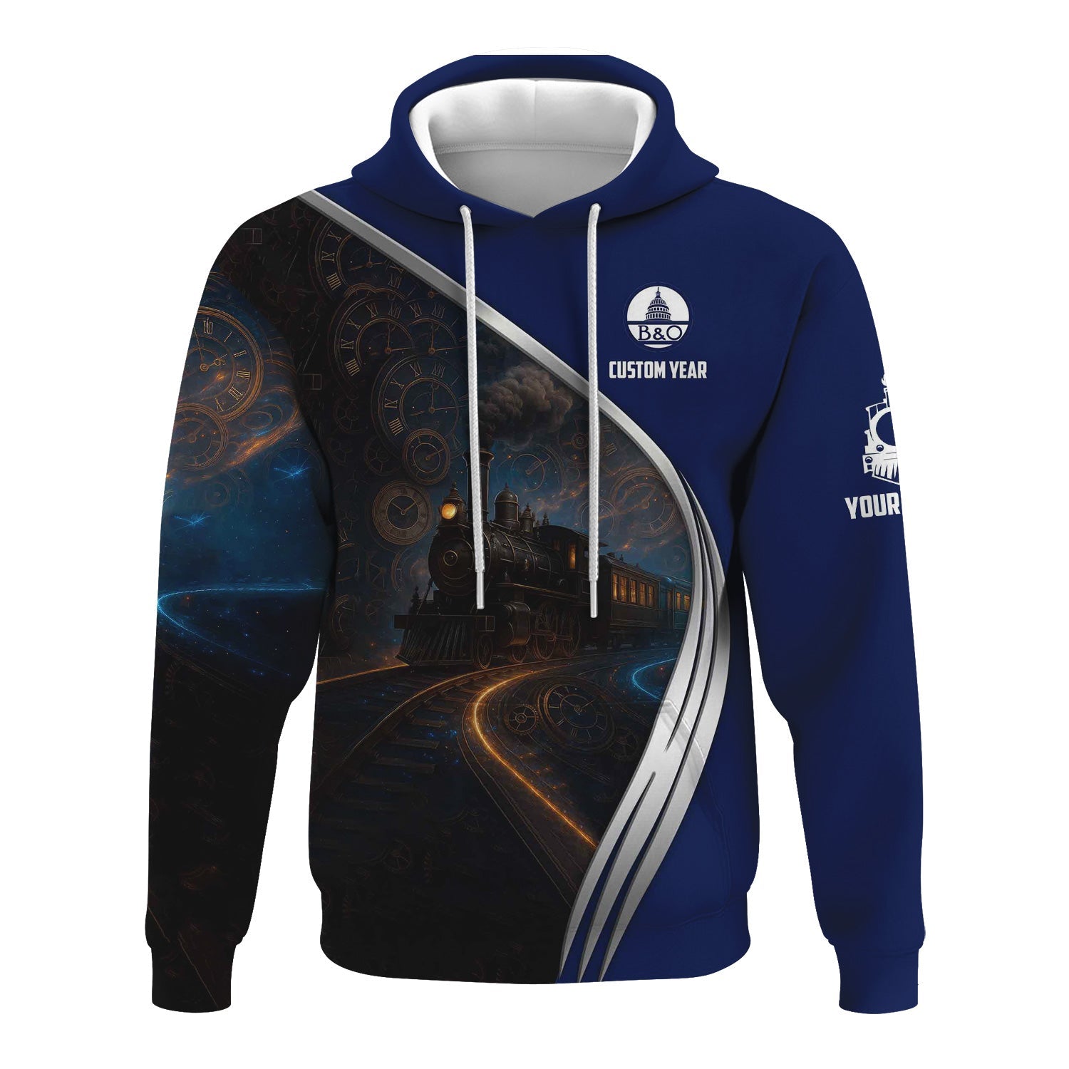 Railspirit Personalized Baltimore and Ohio Railroad Hoodie Steampunk Locomotive with Custom Year B&O Train Zip Up Hoodie