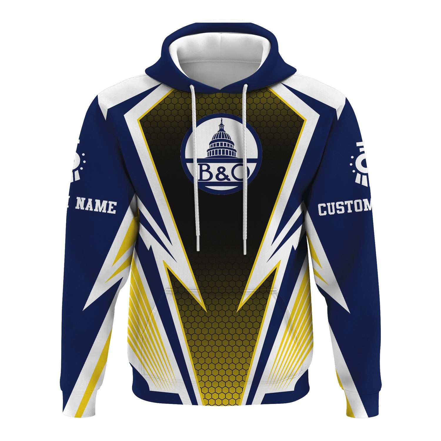 Railspirit Personalized Baltimore and Ohio Railroad Hoodie Lightning Graphic Style B&O Zip Up Hoodie Gift Idea For Train Lover