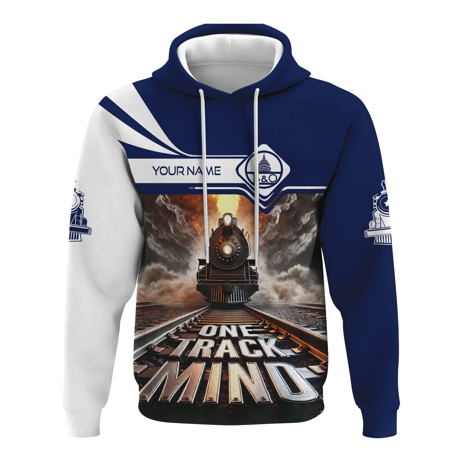 Railspirit Personalized Baltimore and Ohio Railroad Hoodie One Track Mind B&O Train Printed ZIp Up Hoodie
