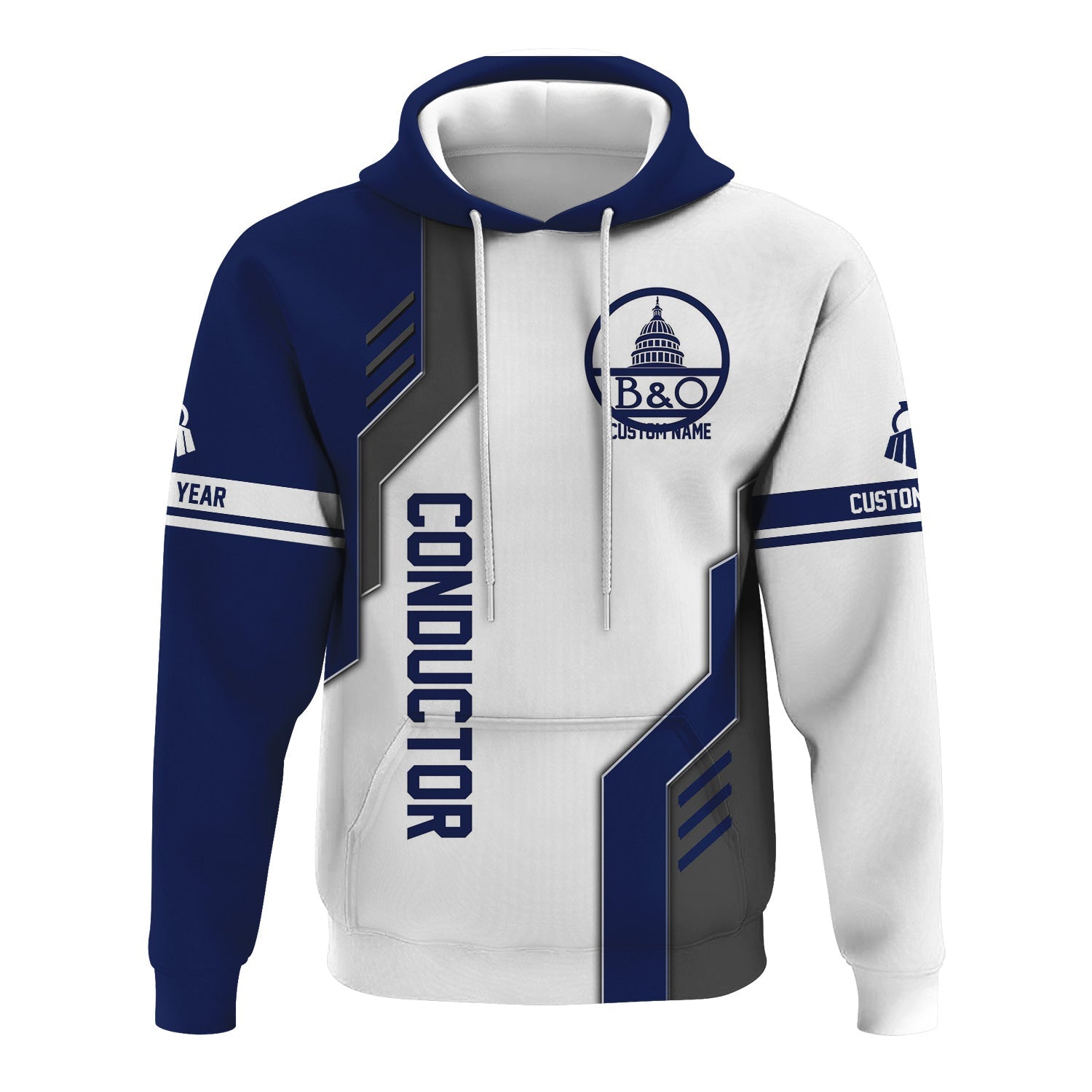 Railspirit Personalized Baltimore and Ohio Railroad Hoodie Unique Railway Style with Custom Job B&O Train Zip Up Hoodie