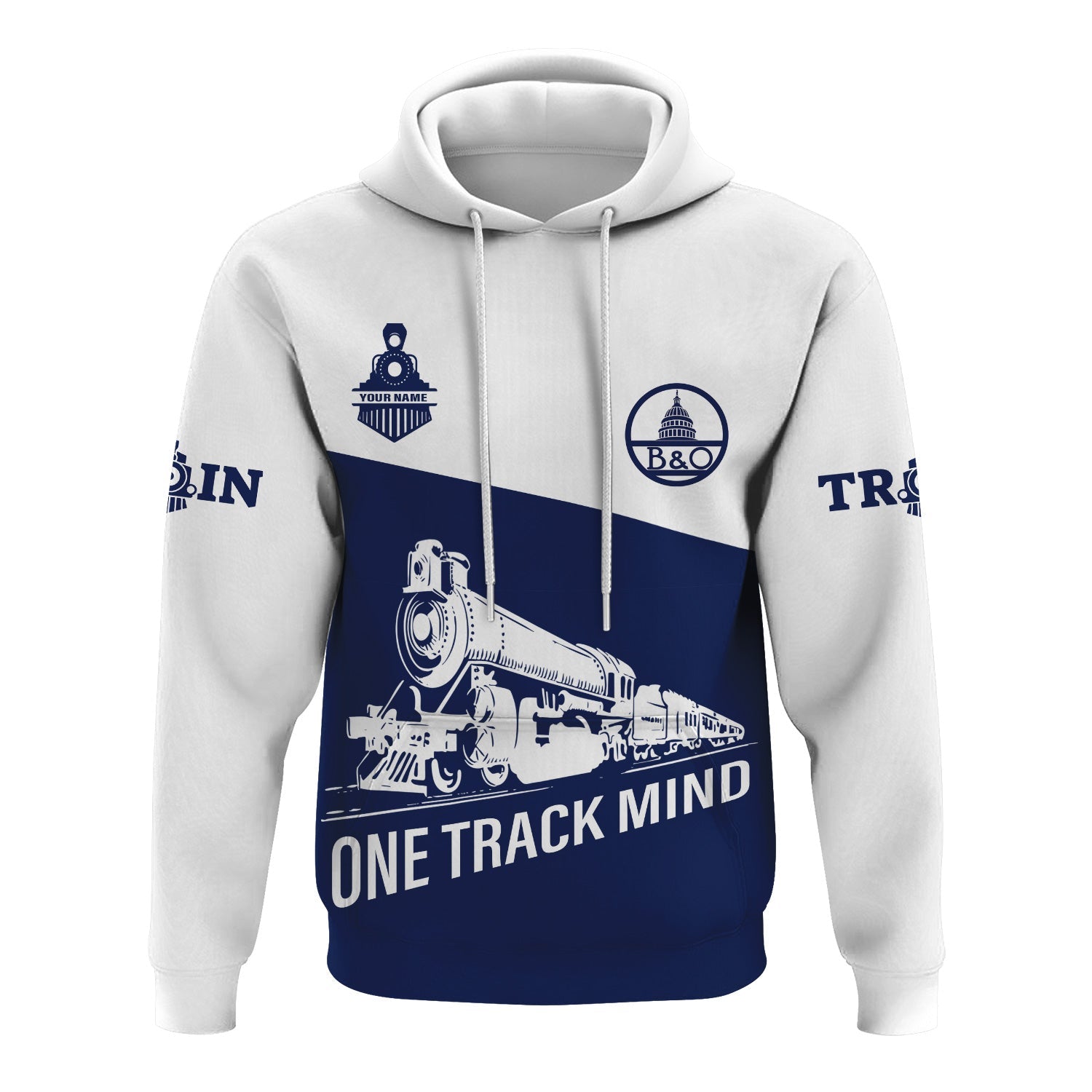 Railspirit Custom Name Baltimore and Ohio Railroad Hoodie One Track Mind B&O Printed Zip Hoodie