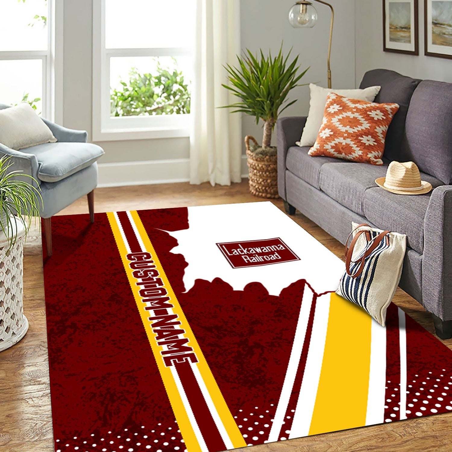 Railspirit Personalized Delaware, Lackawanna and Western Railroad Area Rug Vintage DL&W All Over Printed Rug