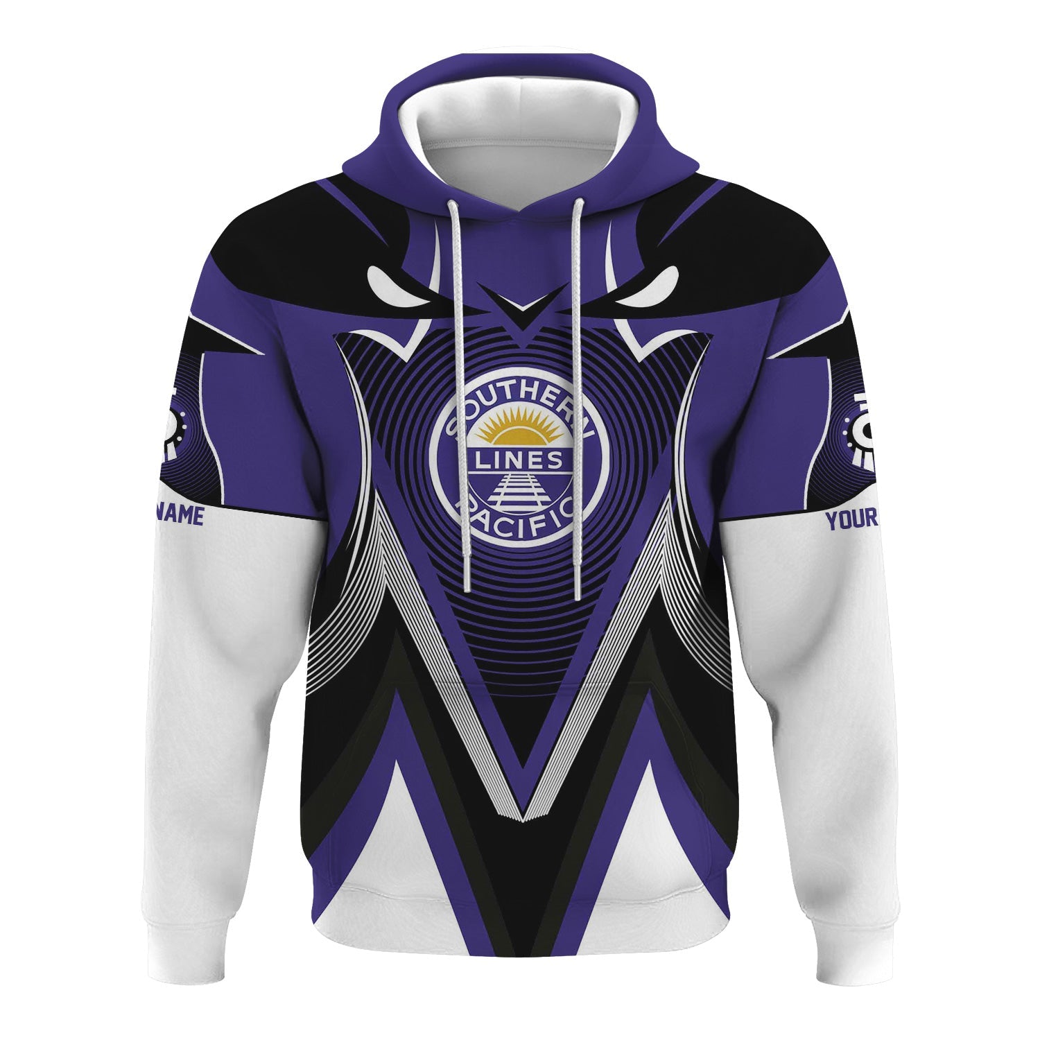 Railspirit Personalized Southern Pacific Railroad Hoodie Vibrant Graphic Pattern Zip Up Hoodie For Train Enthusiasts