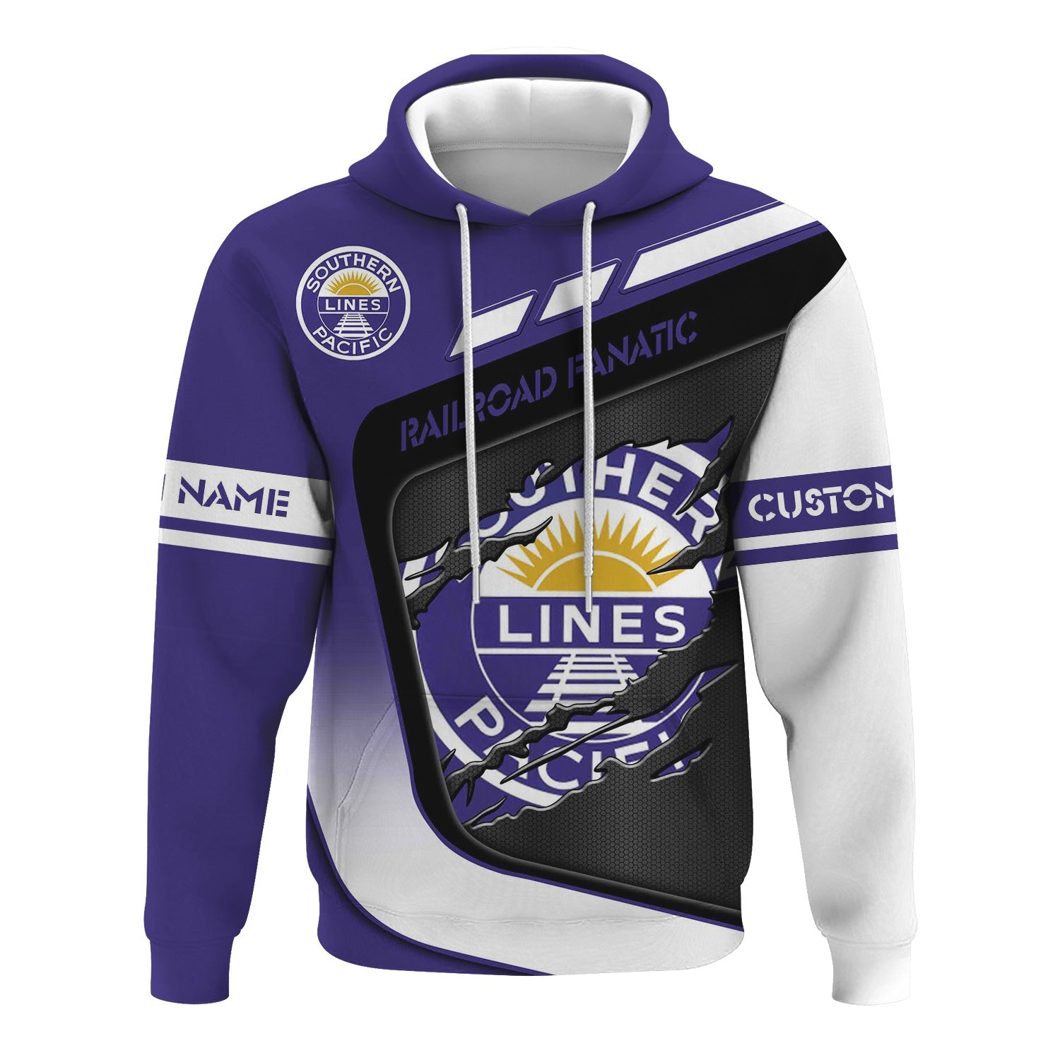 Railspirit Personalized Southern Pacific Railroad Hoodie Ripped Texture Style Train Zip Up Hoodie For Railroad Fanatic