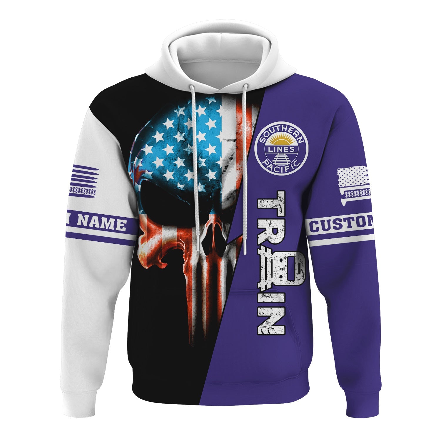 Railspirit Personalized Southern Pacific Railroad Hoodie Train Skull American Flag Zip Up Hoodie All Over Print