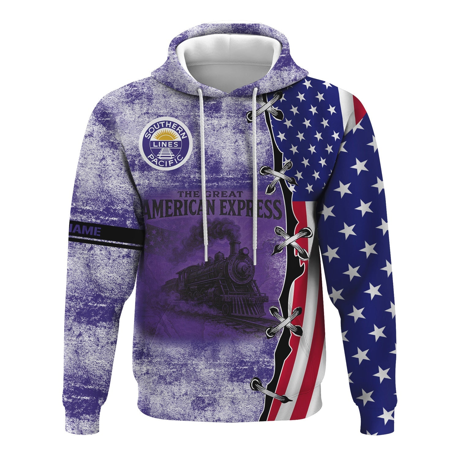 Railspirit Personalized Southern Pacific Railroad Hoodie Retro American Express Train With USA Flag Zip Up Hoodie