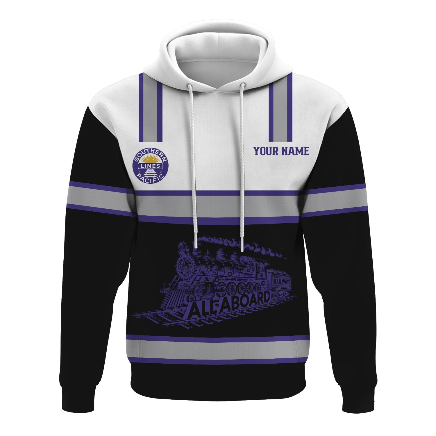 Railspirit Custom Name Southern Pacific Railroad Hoodie Eat Train Sleep Repeat Printed Train Zip Hoodie