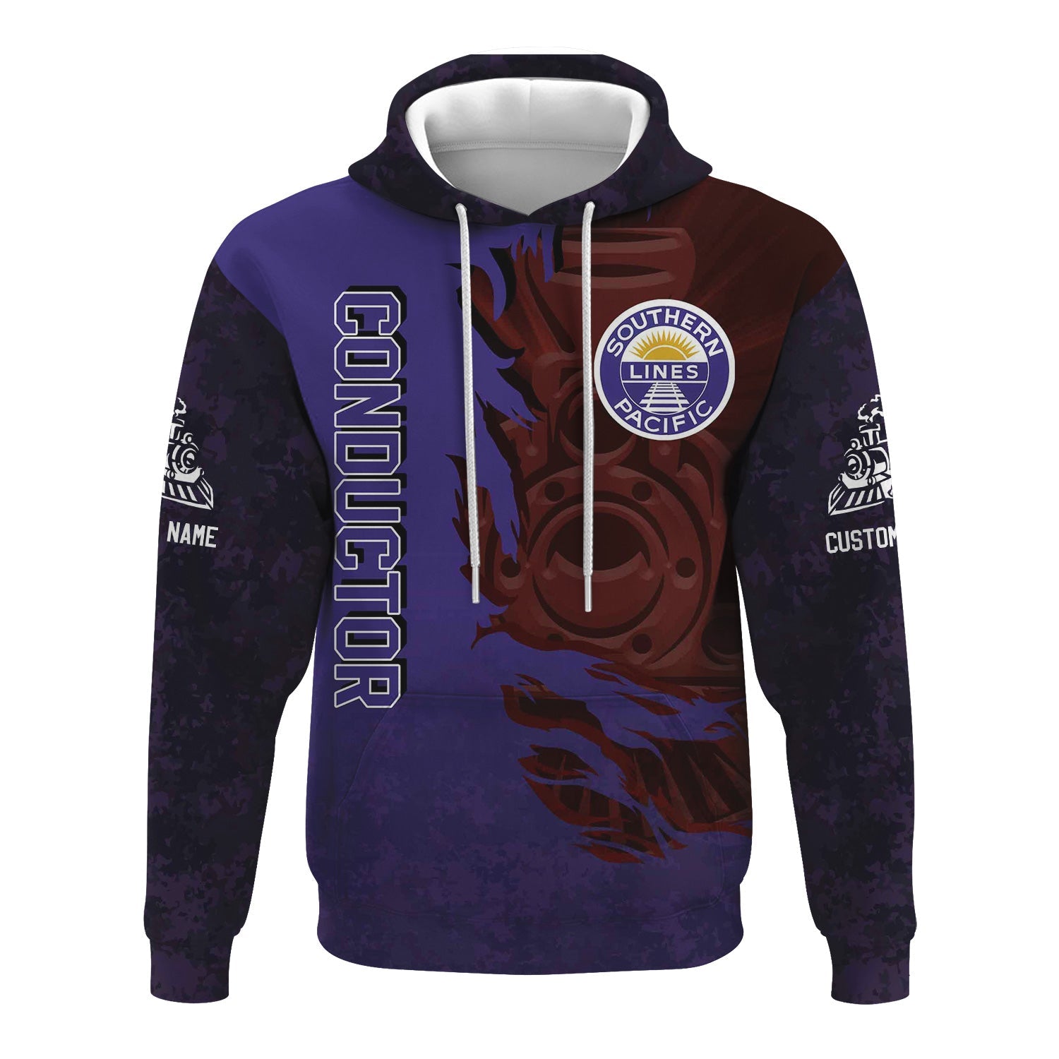 Railspirit Personalized Southern Pacific Railroad Hoodie Blazing Style with Custom Position Train Zip Up Hoodie